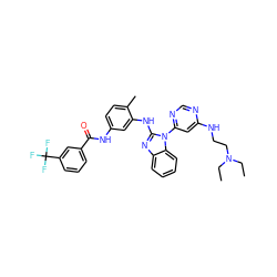 CCN(CC)CCNc1cc(-n2c(Nc3cc(NC(=O)c4cccc(C(F)(F)F)c4)ccc3C)nc3ccccc32)ncn1 ZINC000049777418