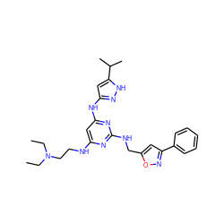 CCN(CC)CCNc1cc(Nc2cc(C(C)C)[nH]n2)nc(NCc2cc(-c3ccccc3)no2)n1 ZINC000141341284