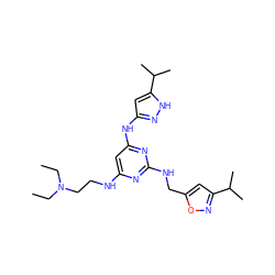 CCN(CC)CCNc1cc(Nc2cc(C(C)C)[nH]n2)nc(NCc2cc(C(C)C)no2)n1 ZINC000139601071