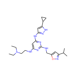 CCN(CC)CCNc1cc(Nc2cc(C3CC3)[nH]n2)nc(NCc2cc(C(C)C)no2)n1 ZINC000168209535