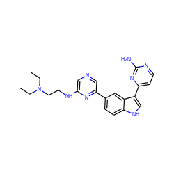 CCN(CC)CCNc1cncc(-c2ccc3[nH]cc(-c4ccnc(N)n4)c3c2)n1 ZINC000169348286