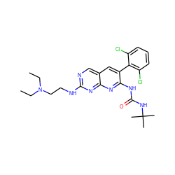 CCN(CC)CCNc1ncc2cc(-c3c(Cl)cccc3Cl)c(NC(=O)NC(C)(C)C)nc2n1 ZINC000013862911