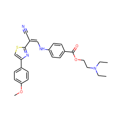 CCN(CC)CCOC(=O)c1ccc(N/C=C(/C#N)c2nc(-c3ccc(OC)cc3)cs2)cc1 ZINC000002199838