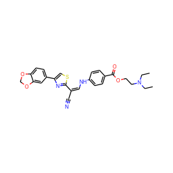 CCN(CC)CCOC(=O)c1ccc(N/C=C(/C#N)c2nc(-c3ccc4c(c3)OCO4)cs2)cc1 ZINC000002205221