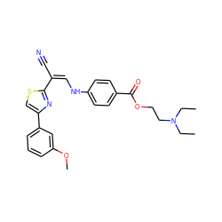 CCN(CC)CCOC(=O)c1ccc(N/C=C(/C#N)c2nc(-c3cccc(OC)c3)cs2)cc1 ZINC000020150245