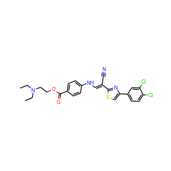 CCN(CC)CCOC(=O)c1ccc(N/C=C(\C#N)c2nc(-c3ccc(Cl)c(Cl)c3)cs2)cc1 ZINC000033906714