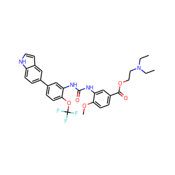 CCN(CC)CCOC(=O)c1ccc(OC)c(NC(=O)Nc2cc(-c3ccc4[nH]ccc4c3)ccc2OC(F)(F)F)c1 ZINC000473152660