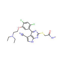 CCN(CC)CCOc1cc(-c2nc(SCC(=O)NC)nc3[nH]cc(C#N)c23)c(Cl)cc1Cl ZINC000043174201