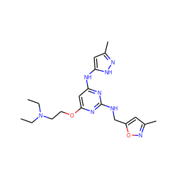 CCN(CC)CCOc1cc(Nc2cc(C)n[nH]2)nc(NCc2cc(C)no2)n1 ZINC000117123904