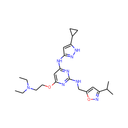 CCN(CC)CCOc1cc(Nc2cc(C3CC3)[nH]n2)nc(NCc2cc(C(C)C)no2)n1 ZINC000166703526