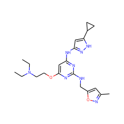 CCN(CC)CCOc1cc(Nc2cc(C3CC3)[nH]n2)nc(NCc2cc(C)no2)n1 ZINC000165946231