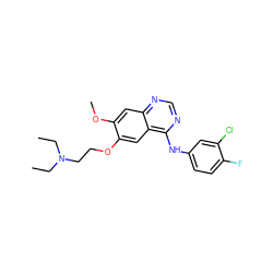 CCN(CC)CCOc1cc2c(Nc3ccc(F)c(Cl)c3)ncnc2cc1OC ZINC000029560561