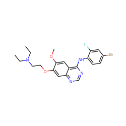 CCN(CC)CCOc1cc2ncnc(Nc3ccc(Br)cc3F)c2cc1OC ZINC000084635028