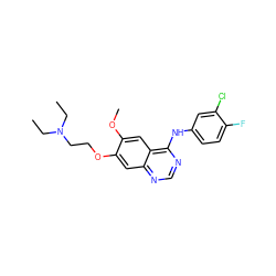 CCN(CC)CCOc1cc2ncnc(Nc3ccc(F)c(Cl)c3)c2cc1OC ZINC000084617255