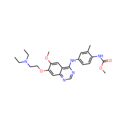 CCN(CC)CCOc1cc2ncnc(Nc3ccc(NC(=O)OC)c(C)c3)c2cc1OC ZINC000084636082