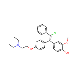 CCN(CC)CCOc1ccc(/C(=C(/Cl)c2ccccc2)c2ccc(O)c(OC)c2)cc1 ZINC000029565101