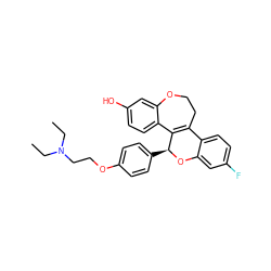 CCN(CC)CCOc1ccc([C@@H]2Oc3cc(F)ccc3C3=C2c2ccc(O)cc2OCC3)cc1 ZINC000049046742