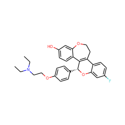 CCN(CC)CCOc1ccc([C@H]2Oc3cc(F)ccc3C3=C2c2ccc(O)cc2OCC3)cc1 ZINC000049111490