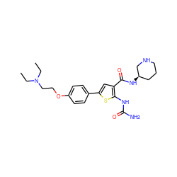 CCN(CC)CCOc1ccc(-c2cc(C(=O)N[C@@H]3CCCNC3)c(NC(N)=O)s2)cc1 ZINC000013980174