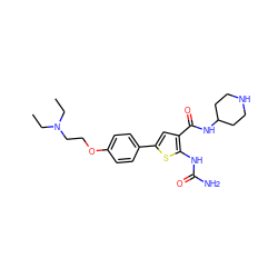 CCN(CC)CCOc1ccc(-c2cc(C(=O)NC3CCNCC3)c(NC(N)=O)s2)cc1 ZINC000038210998