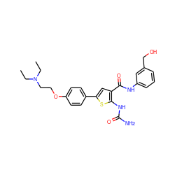 CCN(CC)CCOc1ccc(-c2cc(C(=O)Nc3cccc(CO)c3)c(NC(N)=O)s2)cc1 ZINC000034662919