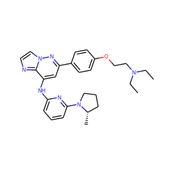 CCN(CC)CCOc1ccc(-c2cc(Nc3cccc(N4CCC[C@@H]4C)n3)c3nccn3n2)cc1 ZINC000207423945