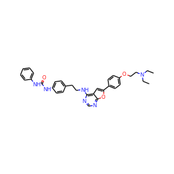 CCN(CC)CCOc1ccc(-c2cc3c(NCCc4ccc(NC(=O)Nc5ccccc5)cc4)ncnc3o2)cc1 ZINC000096272624