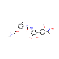 CCN(CC)CCOc1ccc(C)c(NC(=O)Nc2cc(OC)c(OC)c(-c3ccc(/C(C)=N/O)c(OC)c3)c2)c1 ZINC000169324007