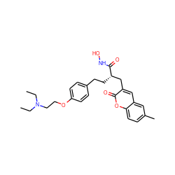 CCN(CC)CCOc1ccc(CC[C@@H](Cc2cc3cc(C)ccc3oc2=O)C(=O)NO)cc1 ZINC000034851712