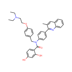 CCN(CC)CCOc1ccc(CN(C(=O)c2ccc(O)cc2O)c2ccc(-c3nc4ccccc4cc3C)cc2)cc1 ZINC000653685007