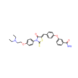 CCN(CC)CCOc1ccc(N2C(=O)/C(=C/c3ccc(Oc4cccc(C(N)=O)c4)cc3)SC2=S)cc1 ZINC000084705108