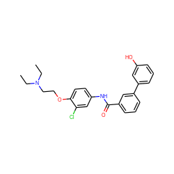 CCN(CC)CCOc1ccc(NC(=O)c2cccc(-c3cccc(O)c3)c2)cc1Cl ZINC000299859341