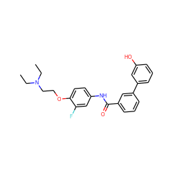 CCN(CC)CCOc1ccc(NC(=O)c2cccc(-c3cccc(O)c3)c2)cc1F ZINC000299858987