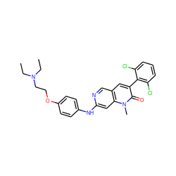 CCN(CC)CCOc1ccc(Nc2cc3c(cn2)cc(-c2c(Cl)cccc2Cl)c(=O)n3C)cc1 ZINC000002006378