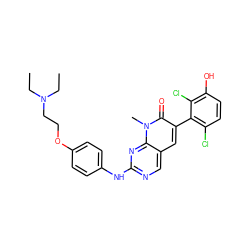 CCN(CC)CCOc1ccc(Nc2ncc3cc(-c4c(Cl)ccc(O)c4Cl)c(=O)n(C)c3n2)cc1 ZINC000028332696