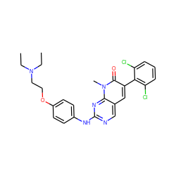 CCN(CC)CCOc1ccc(Nc2ncc3cc(-c4c(Cl)cccc4Cl)c(=O)n(C)c3n2)cc1 ZINC000001486219