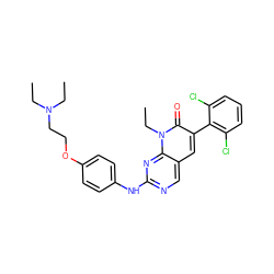 CCN(CC)CCOc1ccc(Nc2ncc3cc(-c4c(Cl)cccc4Cl)c(=O)n(CC)c3n2)cc1 ZINC000003815482