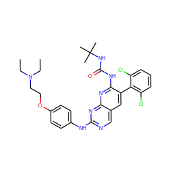 CCN(CC)CCOc1ccc(Nc2ncc3cc(-c4c(Cl)cccc4Cl)c(NC(=O)NC(C)(C)C)nc3n2)cc1 ZINC000029473031