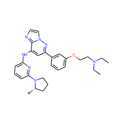 CCN(CC)CCOc1cccc(-c2cc(Nc3cccc(N4CCC[C@@H]4C)n3)c3nccn3n2)c1 ZINC000207423836