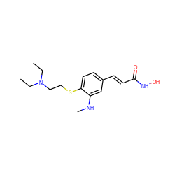 CCN(CC)CCSc1ccc(/C=C/C(=O)NO)cc1NC ZINC000118759093