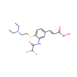 CCN(CC)CCSc1ccc(/C=C/C(=O)NO)cc1NC(=O)C(Cl)Cl ZINC000118757868