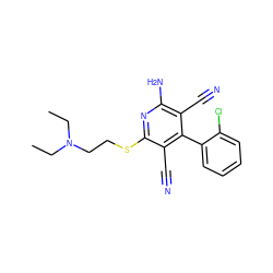 CCN(CC)CCSc1nc(N)c(C#N)c(-c2ccccc2Cl)c1C#N ZINC000035087233