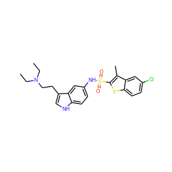 CCN(CC)CCc1c[nH]c2ccc(NS(=O)(=O)c3sc4ccc(Cl)cc4c3C)cc12 ZINC000013611725