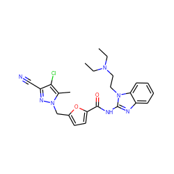 CCN(CC)CCn1c(NC(=O)c2ccc(Cn3nc(C#N)c(Cl)c3C)o2)nc2ccccc21 ZINC000299838627