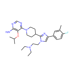 CCN(CC)CCn1cc(-c2ccc(F)c(C)c2)nc1C1CCN(c2ncnc(N)c2OC(C)C)CC1 ZINC001772570376