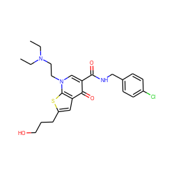 CCN(CC)CCn1cc(C(=O)NCc2ccc(Cl)cc2)c(=O)c2cc(CCCO)sc21 ZINC000013672769