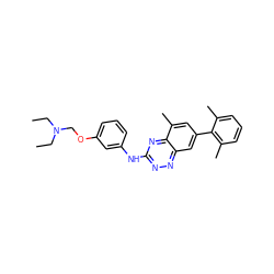 CCN(CC)COc1cccc(Nc2nnc3cc(-c4c(C)cccc4C)cc(C)c3n2)c1 ZINC000096167829