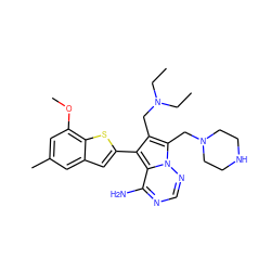 CCN(CC)Cc1c(-c2cc3cc(C)cc(OC)c3s2)c2c(N)ncnn2c1CN1CCNCC1 ZINC000220095324