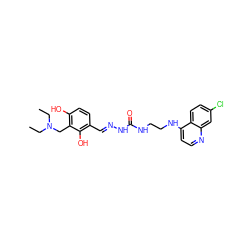 CCN(CC)Cc1c(O)ccc(/C=N/NC(=O)NCCNc2ccnc3cc(Cl)ccc23)c1O ZINC000014980207