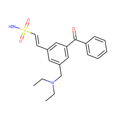 CCN(CC)Cc1cc(/C=C/S(N)(=O)=O)cc(C(=O)c2ccccc2)c1 ZINC000013438169